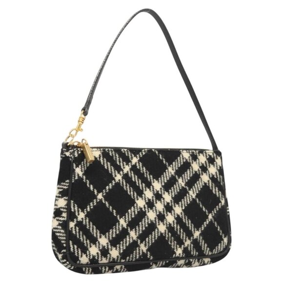 BURBERRY Nova Check Accessory Pouch Wool Black Gold Auth 126050 - Picture 1 of 16